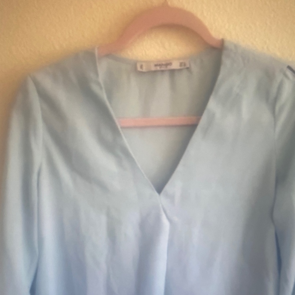 MANGO Light Blue Crewneck Blouse Size S